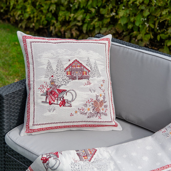 Housse de coussin Chalet enneigé