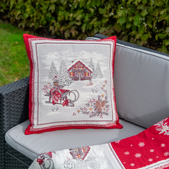 Housse de coussin Chalet enneigé